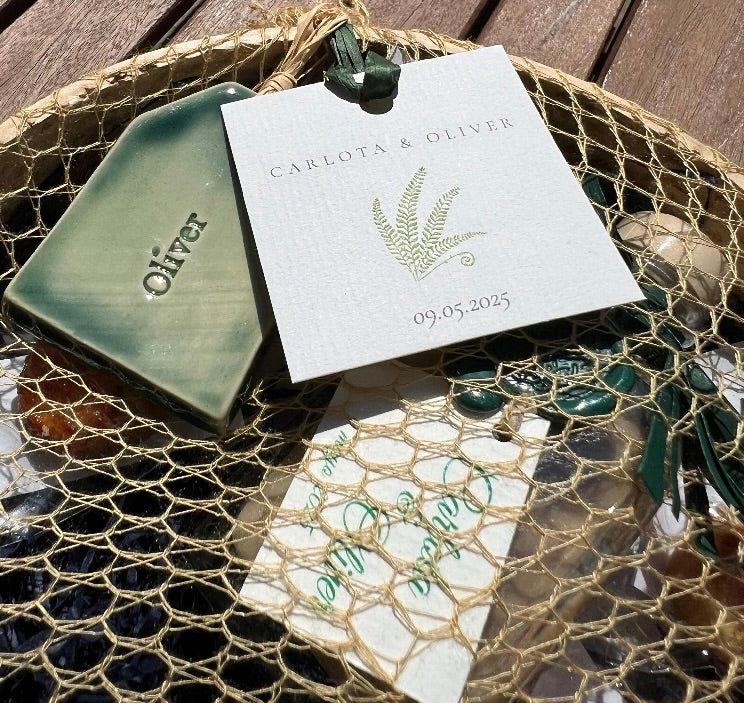 Personalised Ceramic Wedding Favours and Gift Tags – Handmade Stoneware Keepsakes