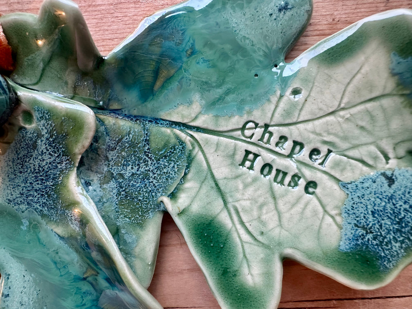 Ceramic Oak Leaf Sculpture with Acorn: for hanging or a personalised place setting
