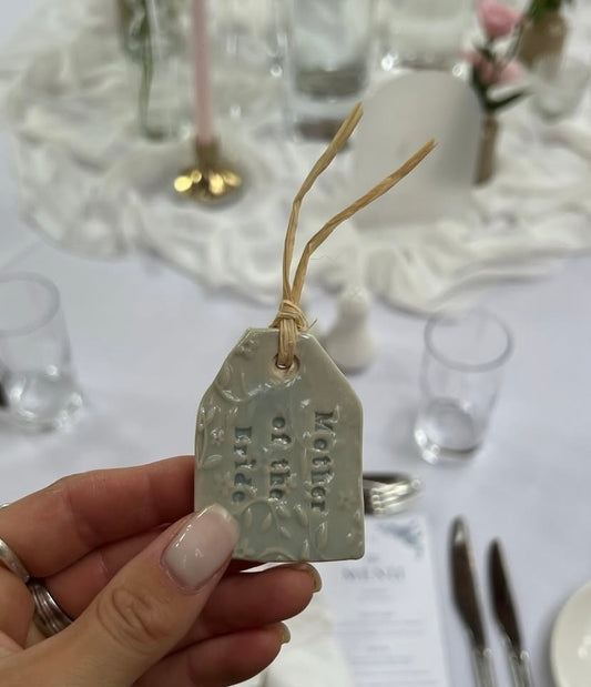 Personalised Ceramic Wedding Favours and Gift Tags – Handmade Stoneware Keepsakes