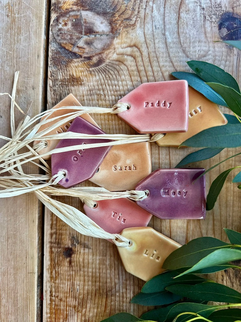 Personalised Ceramic Wedding Favours and Gift Tags – Handmade Stoneware Keepsakes