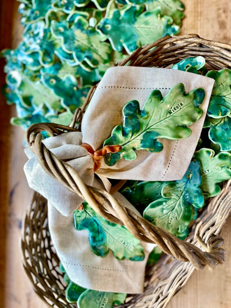 Oak leaf personalised place setting / wedding favour / dinner gift