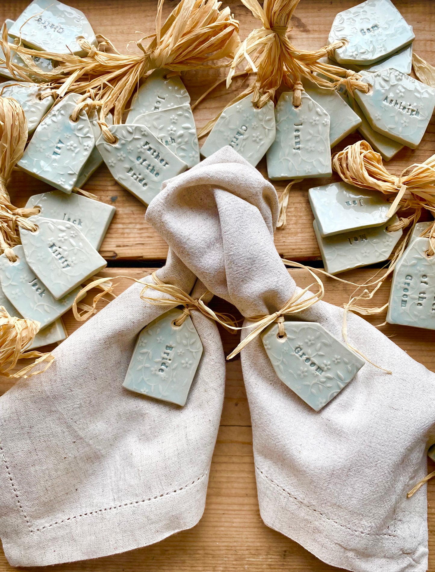 Personalised Ceramic Wedding Favours and Gift Tags – Handmade Stoneware Keepsakes