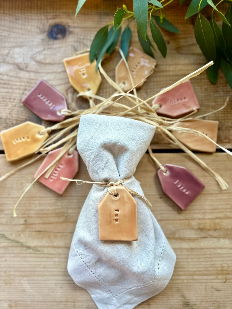 Personalised Ceramic Wedding Favours and Gift Tags – Handmade Stoneware Keepsakes