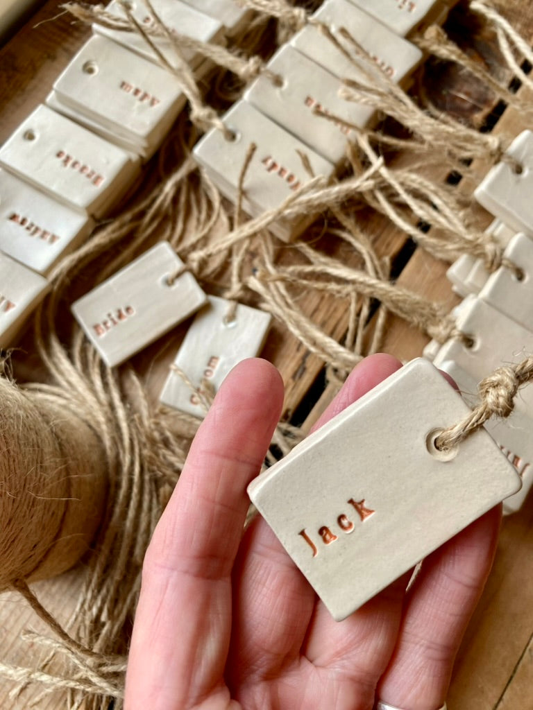 Personalised Ceramic Wedding Favours and Gift Tags – Handmade Stoneware Keepsakes