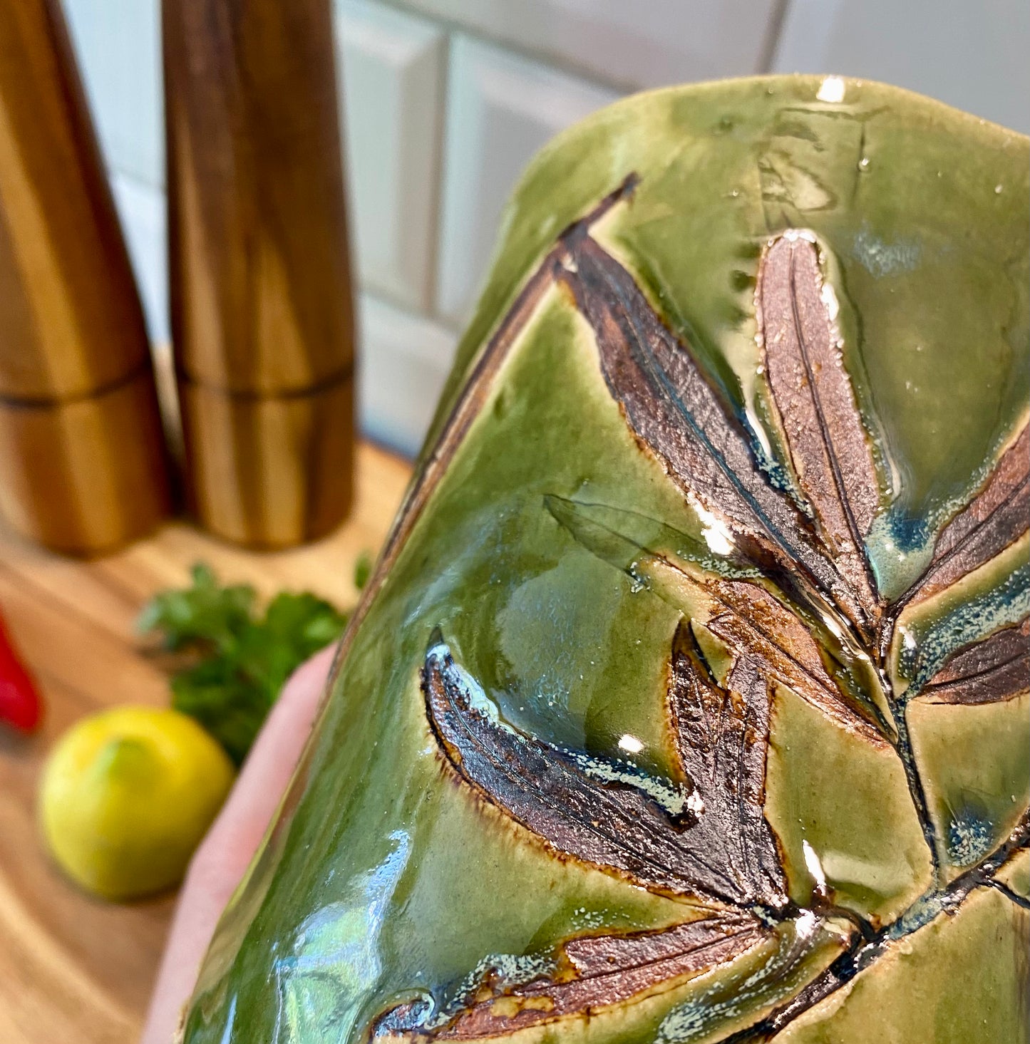 Medium Ceramic Leaf Vase, utensil pot, pen pot - personalised, made to order