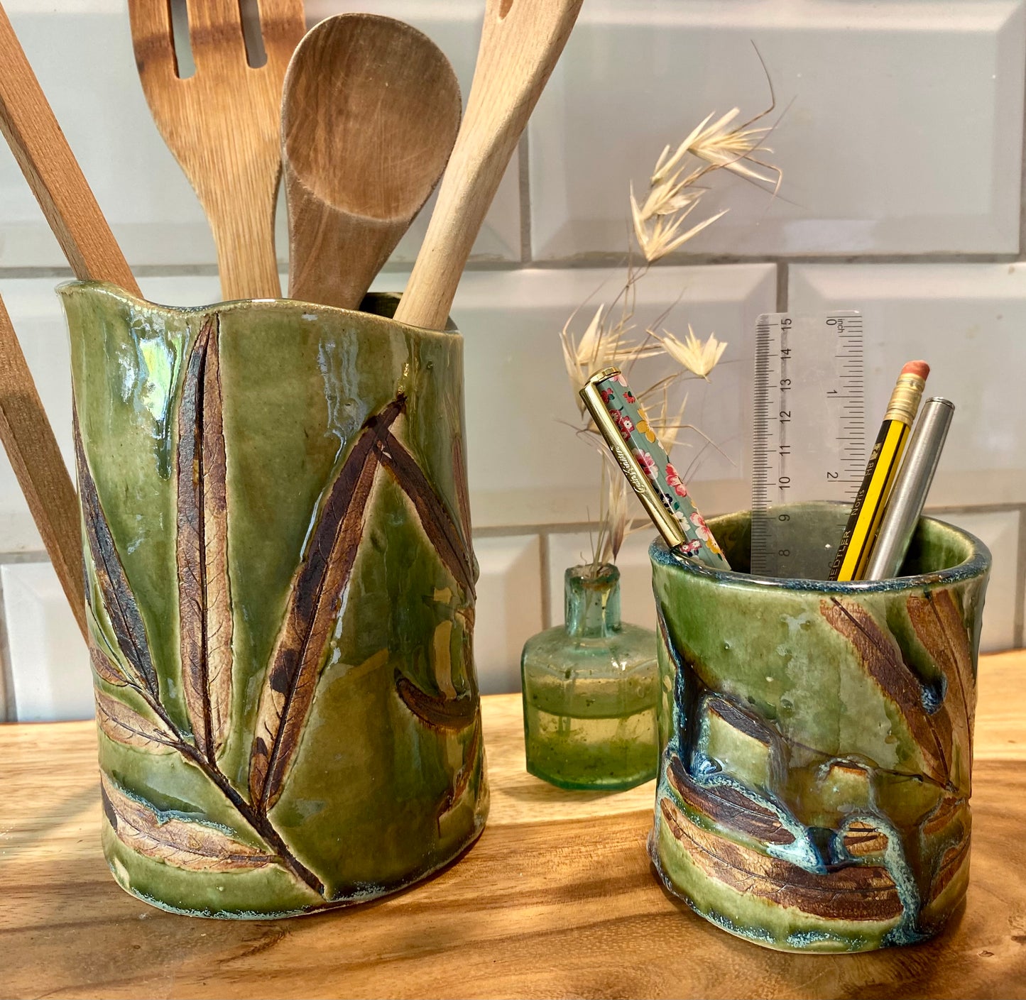 Medium Ceramic Leaf Vase, utensil pot, pen pot - personalised, made to order