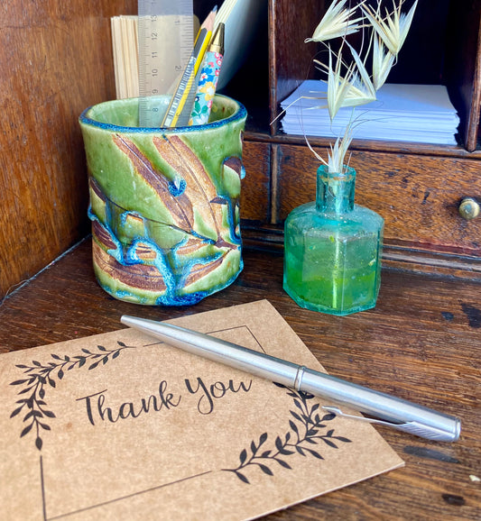 Small Ceramic Leaf Vase, pen pot, makeup brush pot - personalised, made to order