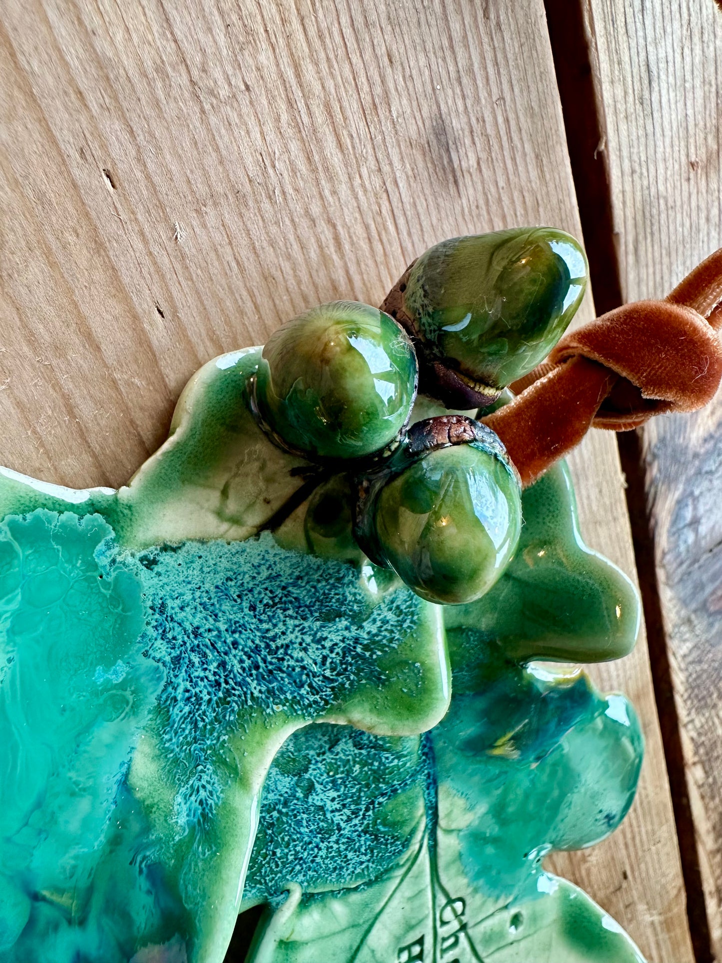 Ceramic Oak Leaf Sculpture with Acorn: for hanging or a personalised place setting