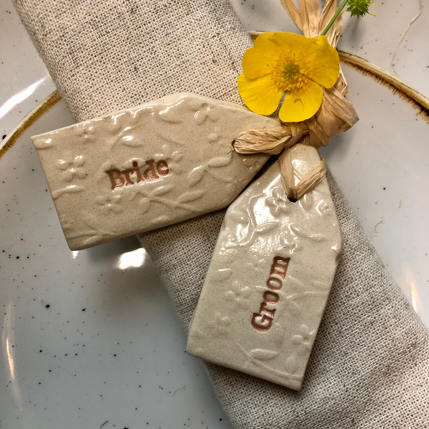 Eco-friendly sustainable reusable gift tags, place setting, wedding favours