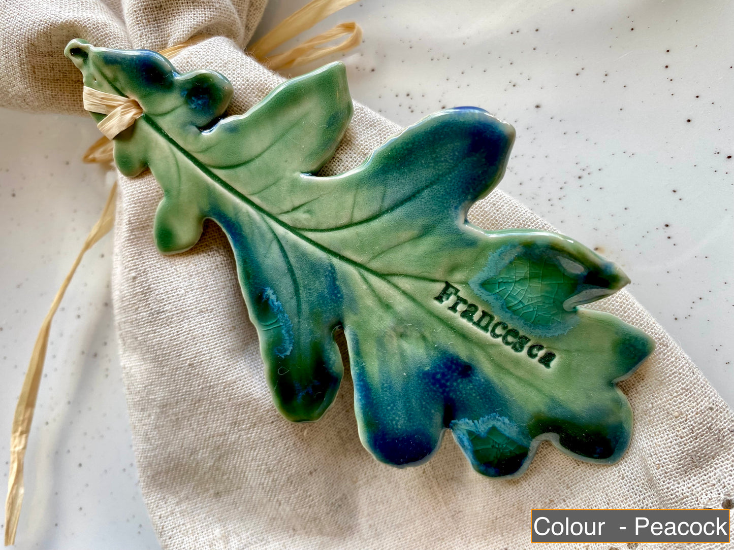 Oak leaf personalised place setting / wedding favour / dinner gift